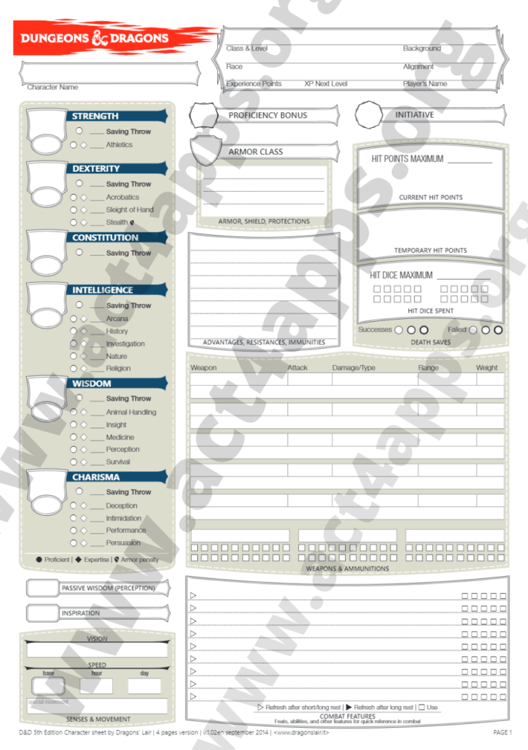 DnD 5e Character Sheet Pdf editable, fillable, downloadable - Act4apps